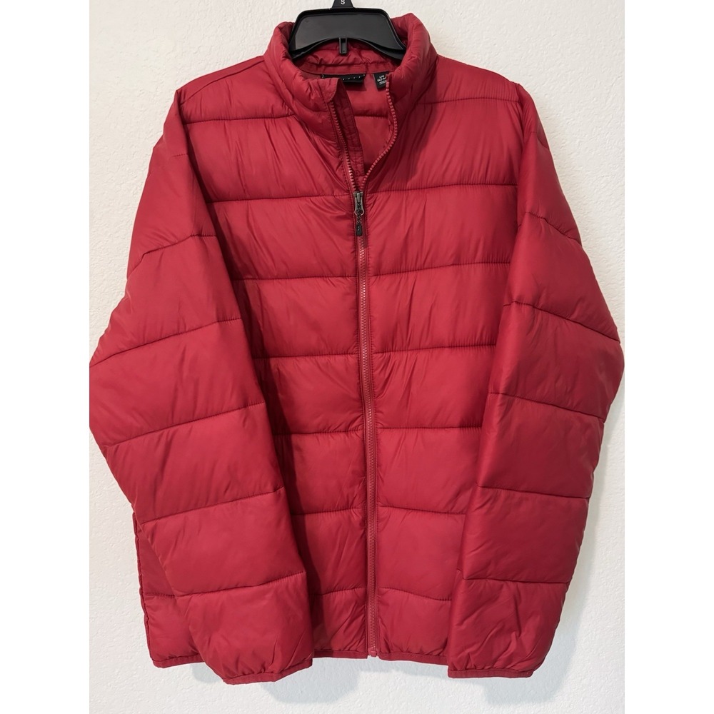 Swiss Tech Mens Puffer Packable Jacket L/G Mock Collar Red Travel Camping